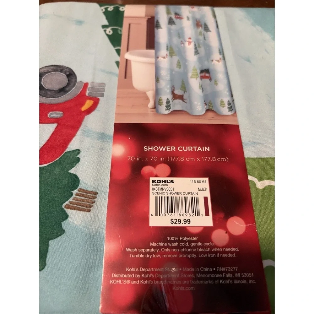 St. Nicholas Square Shower Curtain Winter Scenic Blue Holiday Red Truck NWT